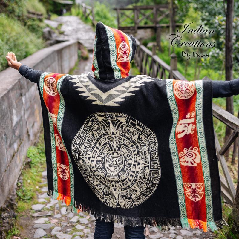 Aztec Calendar Alpaca Poncho