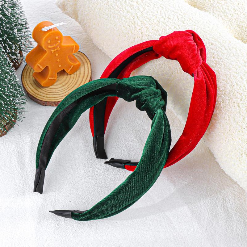 Christmas Headbands for Women Velvet Red Knotted Headband Green Christmas Velvet Wide Hair Band for Women Girls Fashion Headbands Holiday Gift