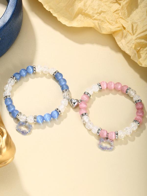 4Pcs Cute Cat with Spider Charm Bracelet Lover Bracelet BFF Bracelets