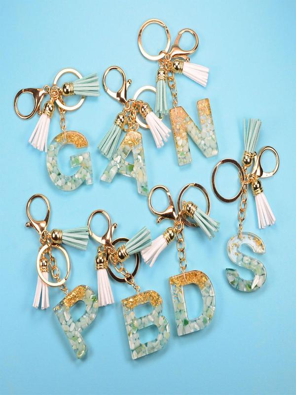 Trendy Letter & Tassel Decor Keychain, Cute Resin Keychain Ring for Car Keys, Fashion Key Chain Accessories for Women & Girls