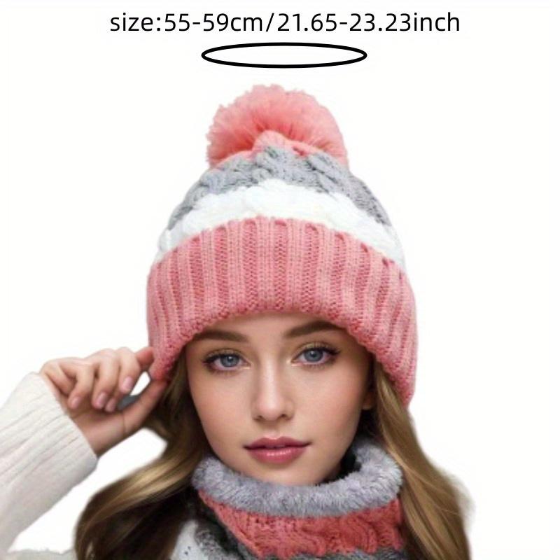 2pcs Hat Set: 1 Warm Winter Knit Hat+1 Cylindrical Knitted Scarf Combination, Warm And Thick Ear Protection Riding Hat Scarf