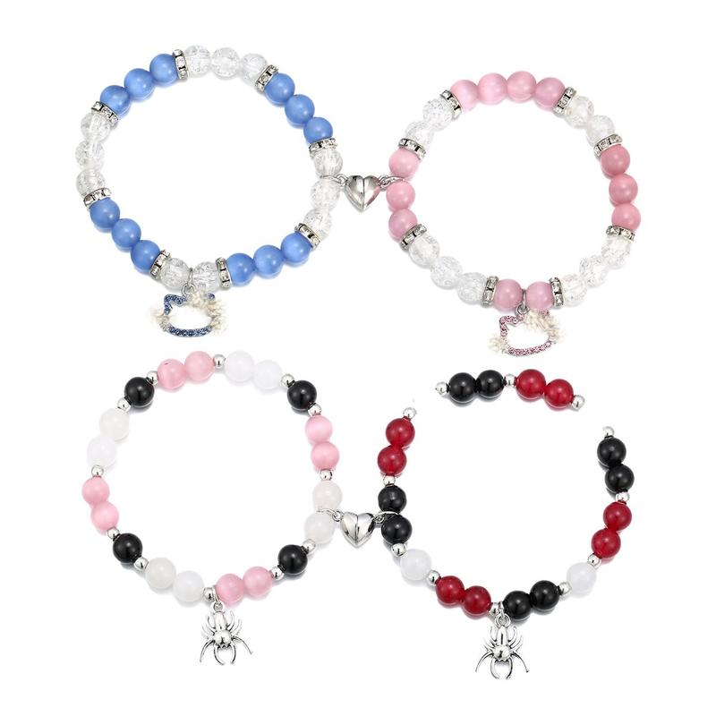 4Pcs Cute Cat with Spider Charm Bracelet Lover Bracelet BFF Bracelets