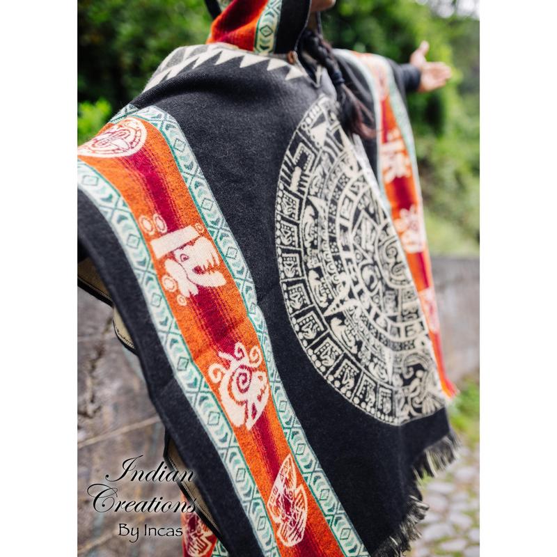 Aztec Calendar Alpaca Poncho