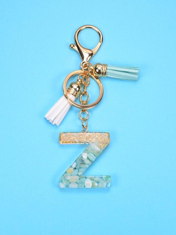 Trendy Letter & Tassel Decor Keychain, Cute Resin Keychain Ring for Car Keys, Fashion Key Chain Accessories for Women & Girls