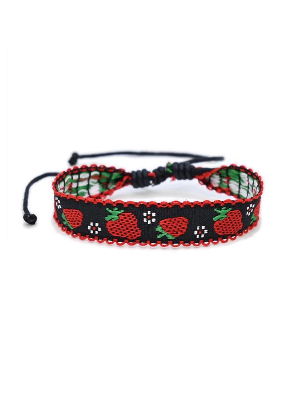 Women's Cute Strawberry Embroidery Friendship Bracelets, Boho Style Drawstring Bracelets for Women & Girls, Fashion Jewelry  for Daily Decor