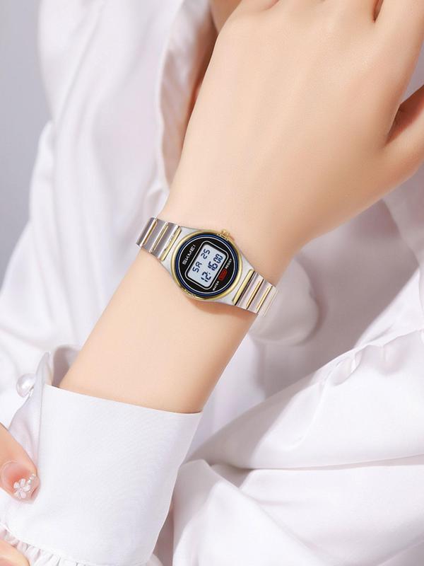 Women's Fashion Round Dial Digital Watch, Vintage All-match Waterproof Luminous Digital Watch with Alarm, Trendy Exquisite Watch for Birthday Gift with Box