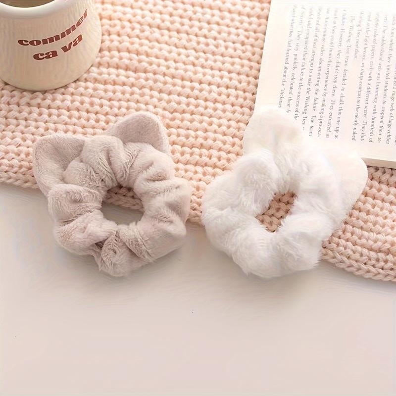 4 Pcs Set Adorable Furry Cat Ears Scrunchies - Soft, Stretchy, and Detachable Hair Ties for Ponytails, Fluffy Hair Elastics, Spiral Hair Ring, and Cute Hair Accessories - Perfect for Girls and Women