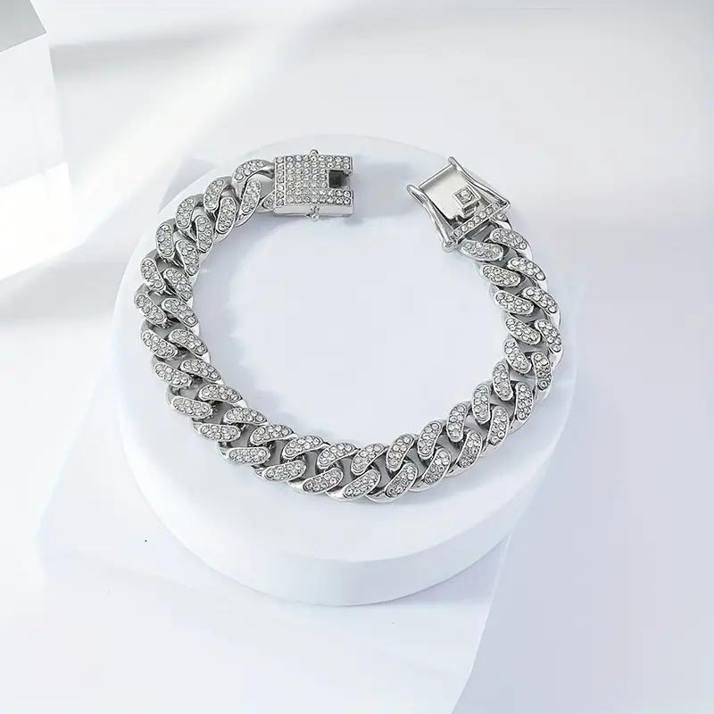 Punk Chunky Chain Hip Hop Style Cuban Chain Rhinestones Bracelet Unisex Jewelry Gift