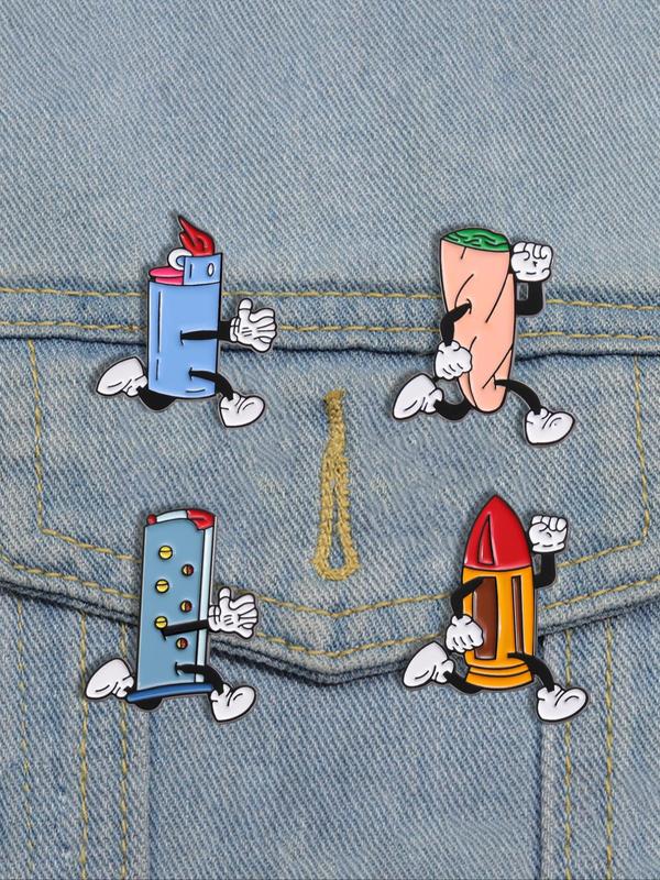 Cute Cartoon Bullet Shaped Brooch, 4 Counts Fashion Brooch Pins for Men & Women, Trendy All-match & Exquisite Brooch for Birthday Gift Pins for Adults