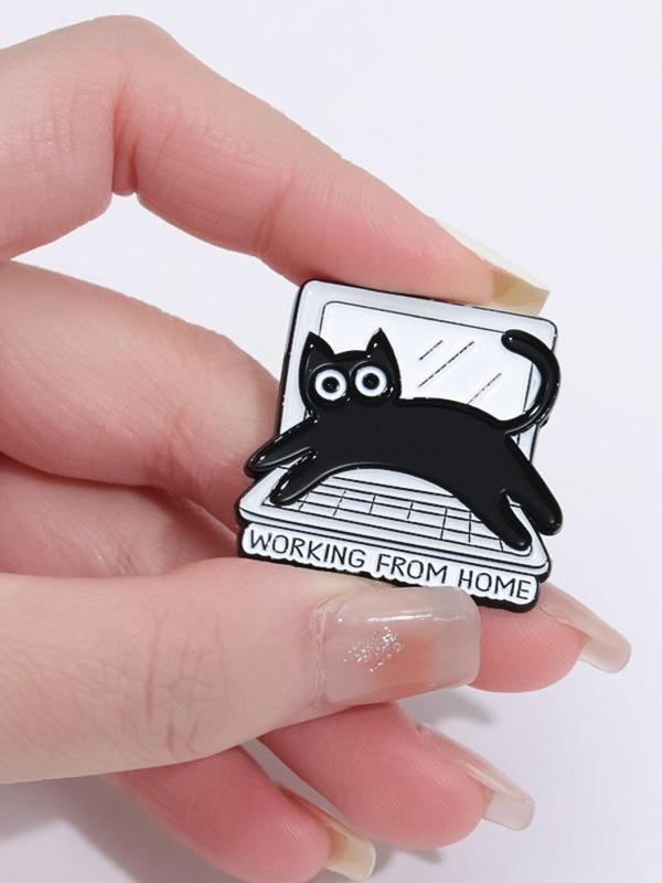 Cute Cat Design Brooch, with Laptop Decor, Creative Alloy Jewelry for Women & Men, Clothes Accessories for Daily Use