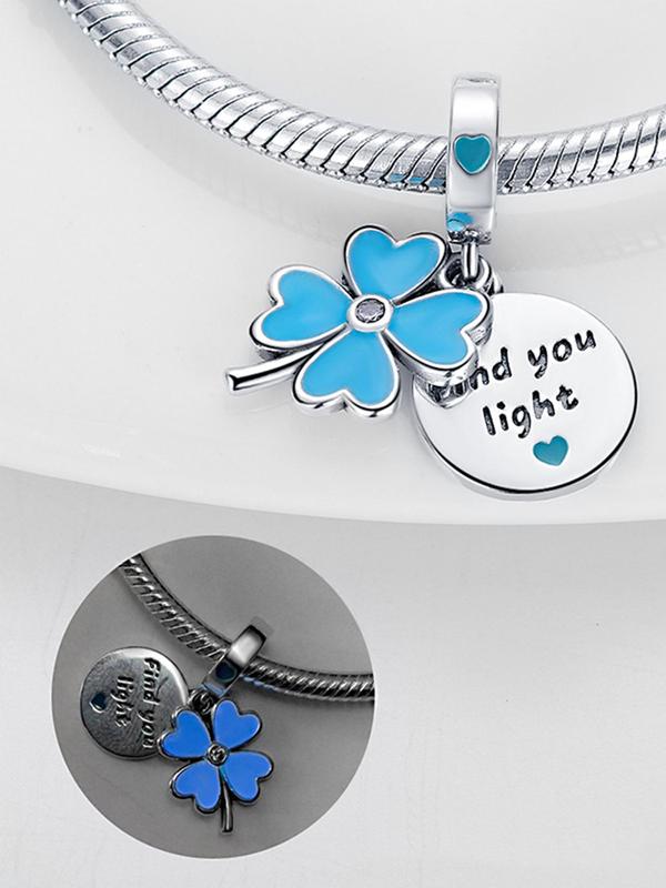 Luminous Four-leaf Clover Design Pendant, Rhinestone Decorated Pendant for Women & Girls, Fashion Accessories for Bracelet & Necklace & Keychain