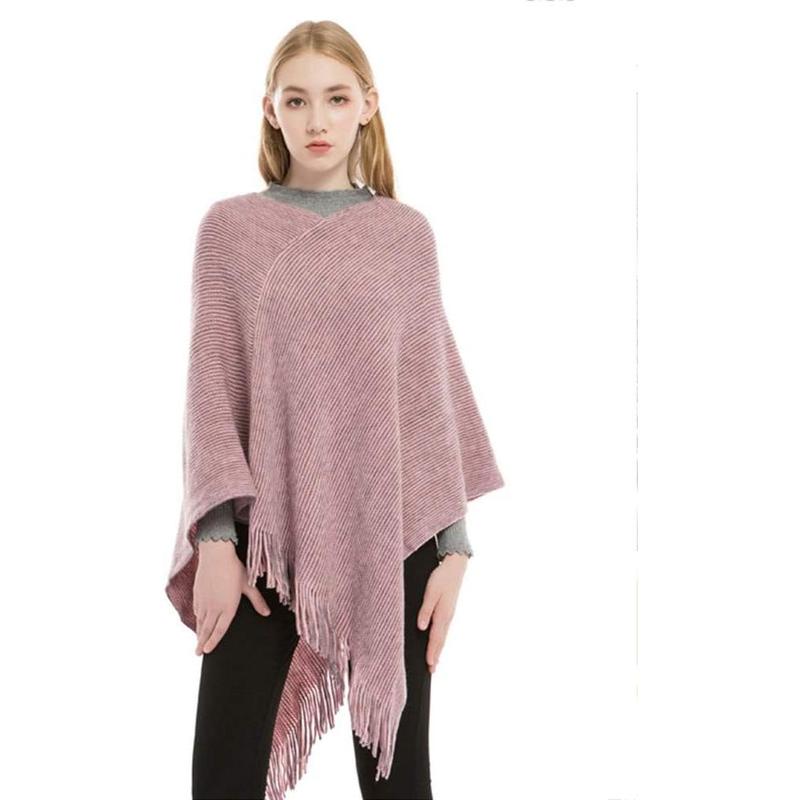 Beibei Womenswear  Poncho Sweater V Neck Knitted Pullover Shawls Wraps Capes with Fringes Gifts for Women Mom