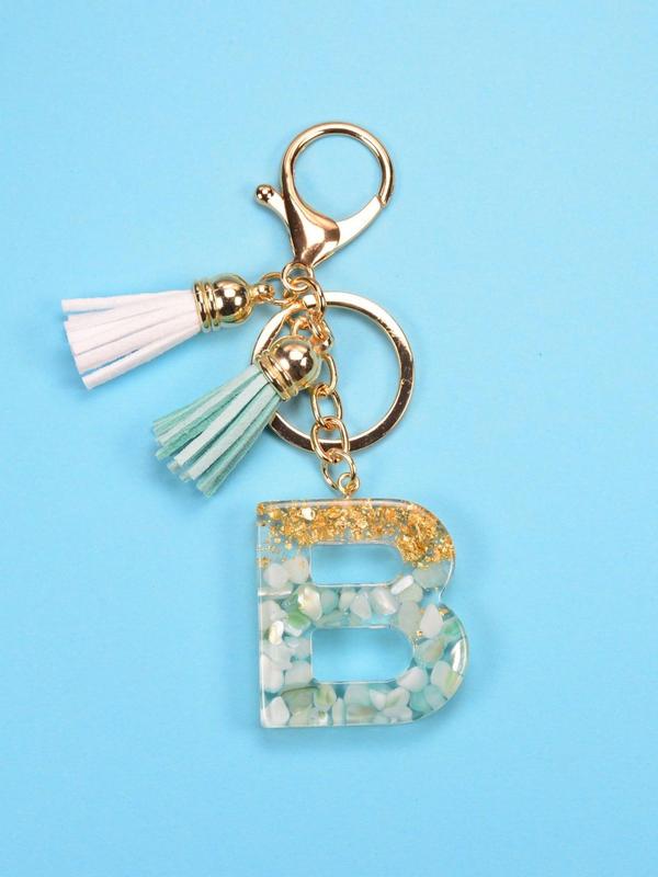 Trendy Letter & Tassel Decor Keychain, Cute Resin Keychain Ring for Car Keys, Fashion Key Chain Accessories for Women & Girls