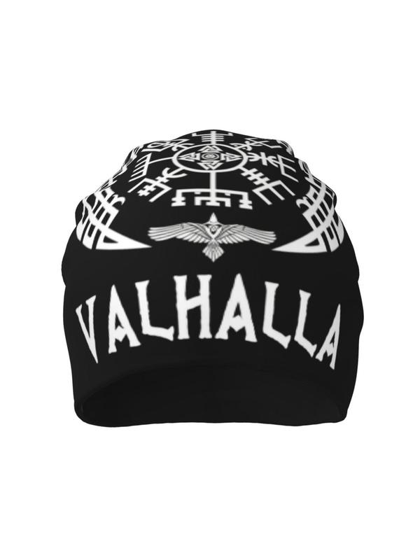 Unisex Street Trend Letters Viking Graphic Beanie Cap, Thin Top Tier Fitted Beanie Hat for Men & Women, Hip Hop Punk Gothic Clothing for Daily Decor