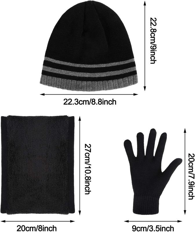 Men's Winter Beanie Hat, Warm Knitted Scarf and Touch Screen Gloves Set, 3 count