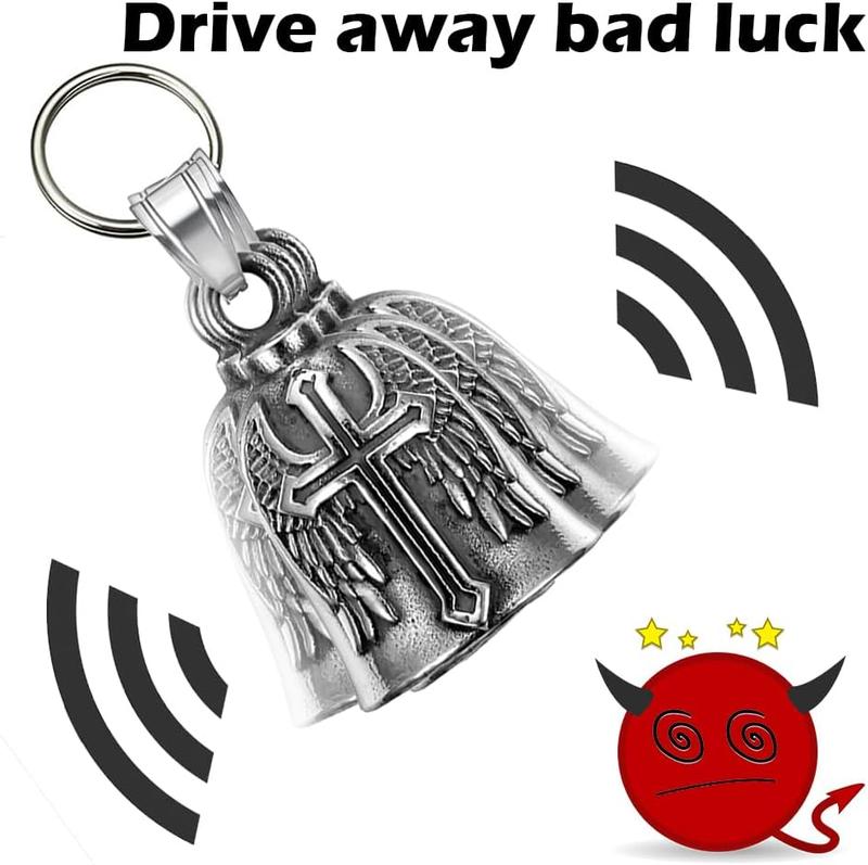 Guardian Angel  Bell Good Luck Keychain & Drive Safe Pendant Accessories for Bikers Riders Pets  Pewter Bike Bell for Men Women Guard Riding Safety