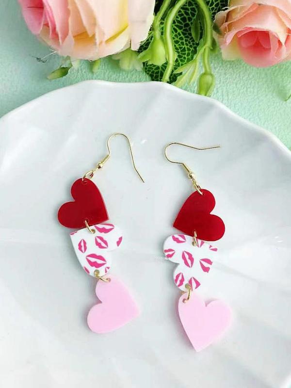 Novelty Heart Shaped Design Dangle Earrings As Gift for Girlfriend, Creative Acrylic Jewelry for Her As Gift, Spring Classic Fashion Kawaii Accessories for Daily Decor