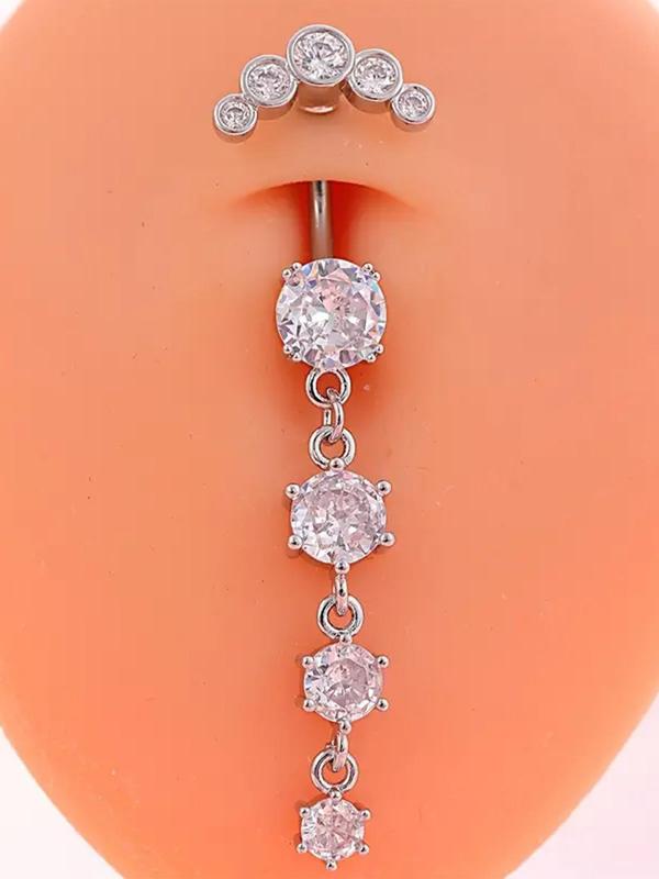 Trendy Stainless Steel Navel Ring, Rhinestone Decorated Navel Ring, Casual Fashion Body Piercing Jewelry for Women and Men