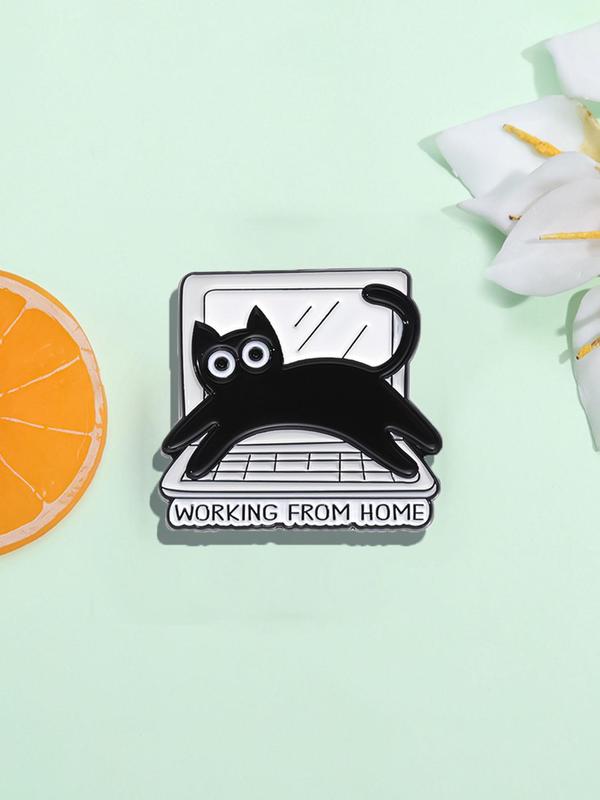 Cute Cat Design Brooch, with Laptop Decor, Creative Alloy Jewelry for Women & Men, Clothes Accessories for Daily Use