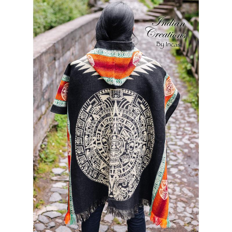 Aztec Calendar Alpaca Poncho