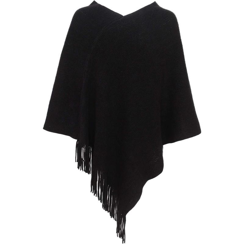 Beibei Womenswear  Poncho Sweater V Neck Knitted Pullover Shawls Wraps Capes with Fringes Gifts for Women Mom