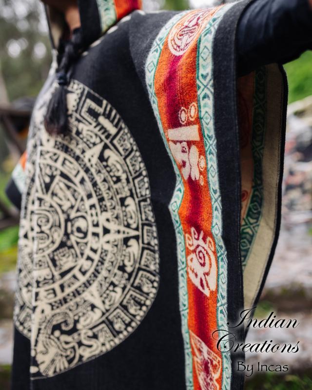 Aztec Calendar Alpaca Poncho