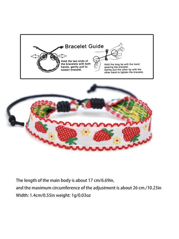 Women's Cute Strawberry Embroidery Friendship Bracelets, Boho Style Drawstring Bracelets for Women & Girls, Fashion Jewelry  for Daily Decor