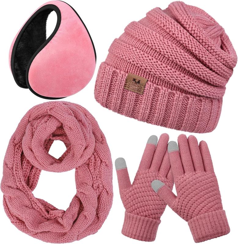 Winter Warm Set Knitted Scarf Beanie Hat Touchscreen Gloves Ear Warmer Cold Weather Gear for Men or Women