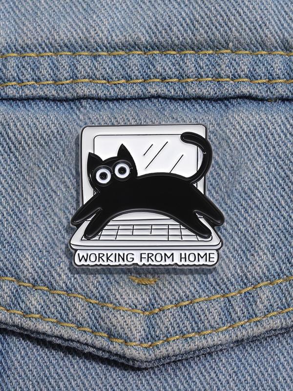 Cute Cat Design Brooch, with Laptop Decor, Creative Alloy Jewelry for Women & Men, Clothes Accessories for Daily Use