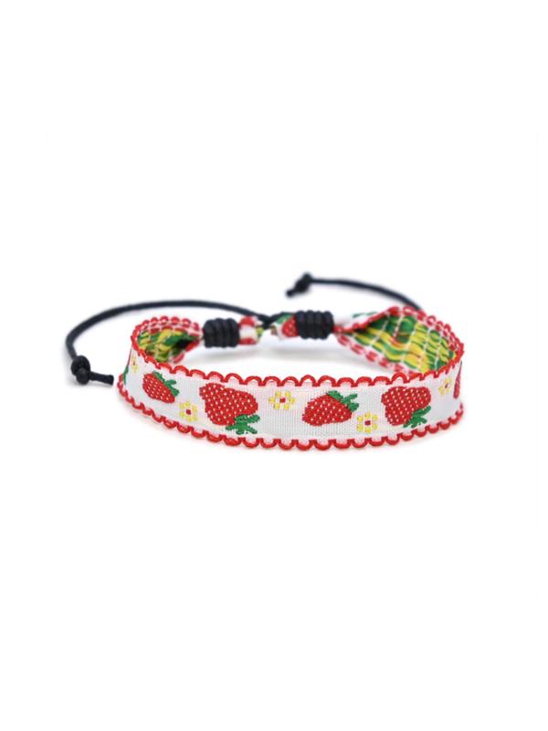 Women's Cute Strawberry Embroidery Friendship Bracelets, Boho Style Drawstring Bracelets for Women & Girls, Fashion Jewelry  for Daily Decor