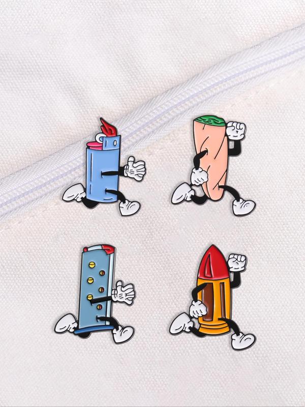 Cute Cartoon Bullet Shaped Brooch, 4 Counts Fashion Brooch Pins for Men & Women, Trendy All-match & Exquisite Brooch for Birthday Gift Pins for Adults