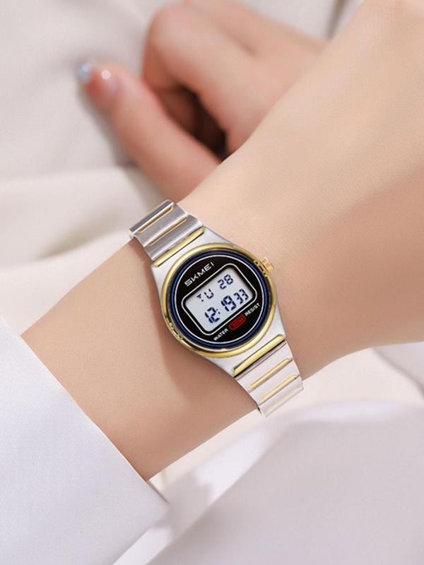 Women's Fashion Round Dial Digital Watch, Vintage All-match Waterproof Luminous Digital Watch with Alarm, Trendy Exquisite Watch for Birthday Gift with Box