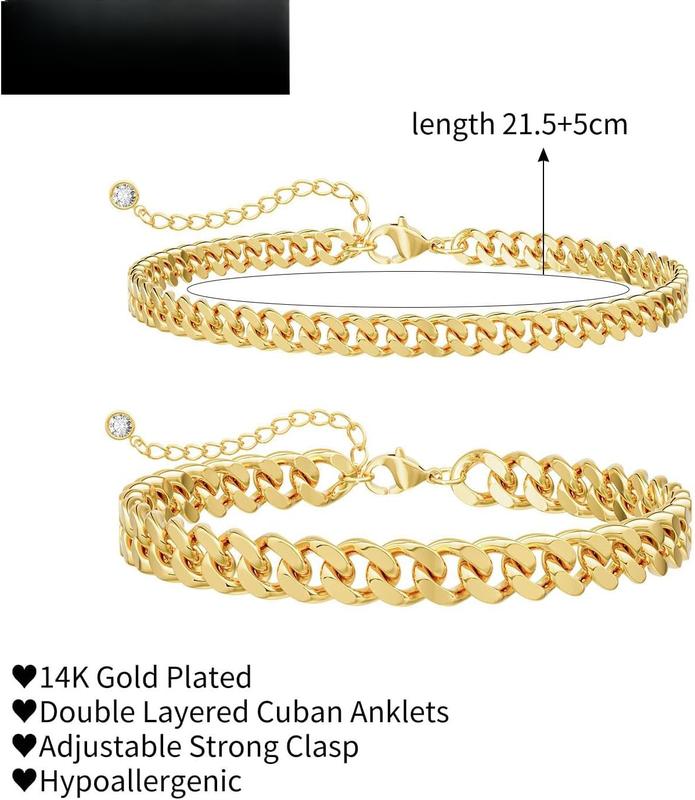 Ankle Bracelets for Women , Dainty    Plated Anklets Layered Chunky Cuban Link Anklets Set Cute Trendy  Gifts for Women