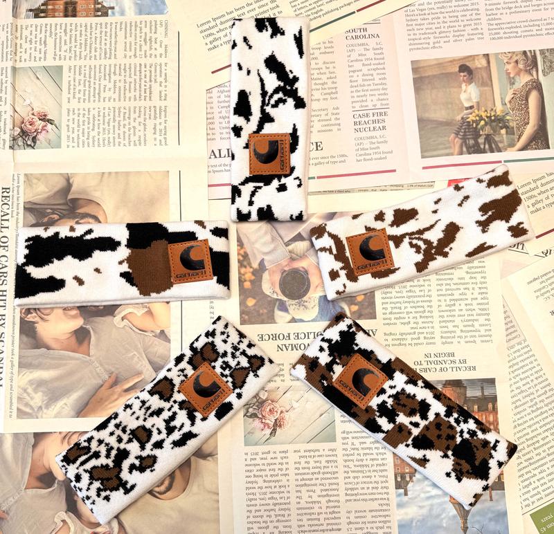 Garharll Cute cow printed plush headband and wristband for spring, summer, autumn, winter, 2024. Casual fashion accessories, hair accessories for women's makeup, hair accessories for girls