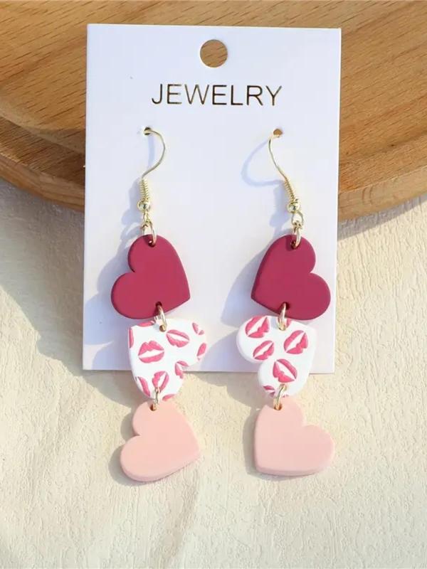 Novelty Heart Shaped Design Dangle Earrings As Gift for Girlfriend, Creative Acrylic Jewelry for Her As Gift, Spring Classic Fashion Kawaii Accessories for Daily Decor