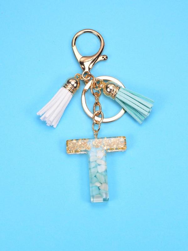 Trendy Letter & Tassel Decor Keychain, Cute Resin Keychain Ring for Car Keys, Fashion Key Chain Accessories for Women & Girls