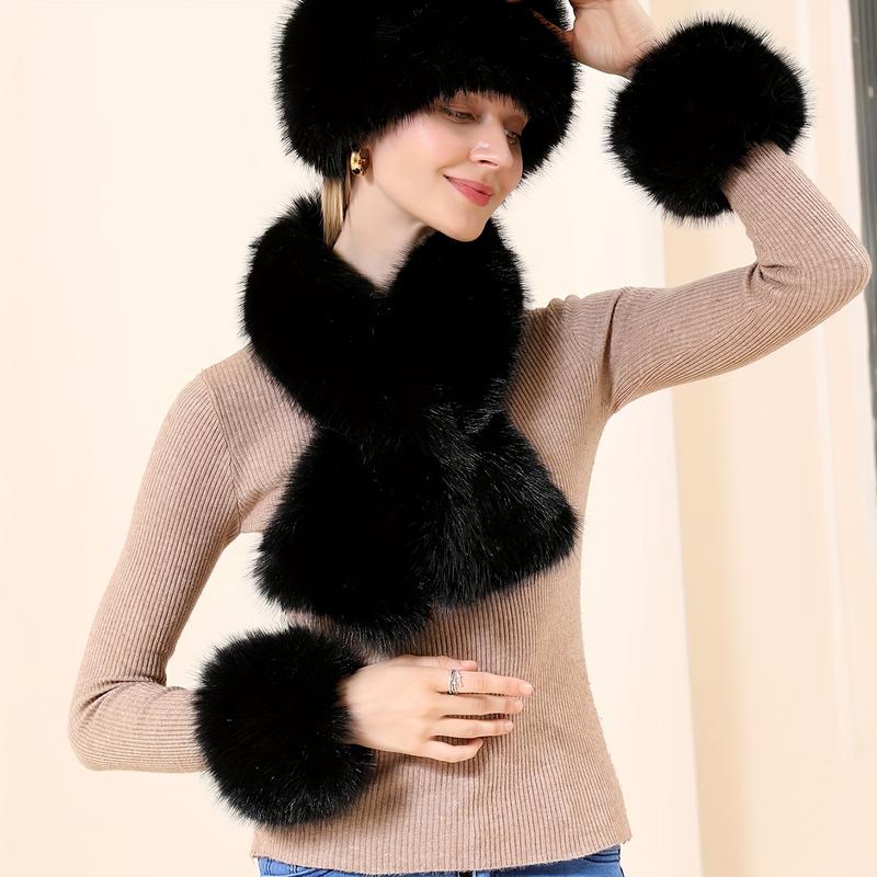 Fashion 3-Piece Set Women's Solid Color Imitation Fur Headband, Scarf and Wrist Mouth Suit, Comfortable Polyester Fiber Accessories Kit