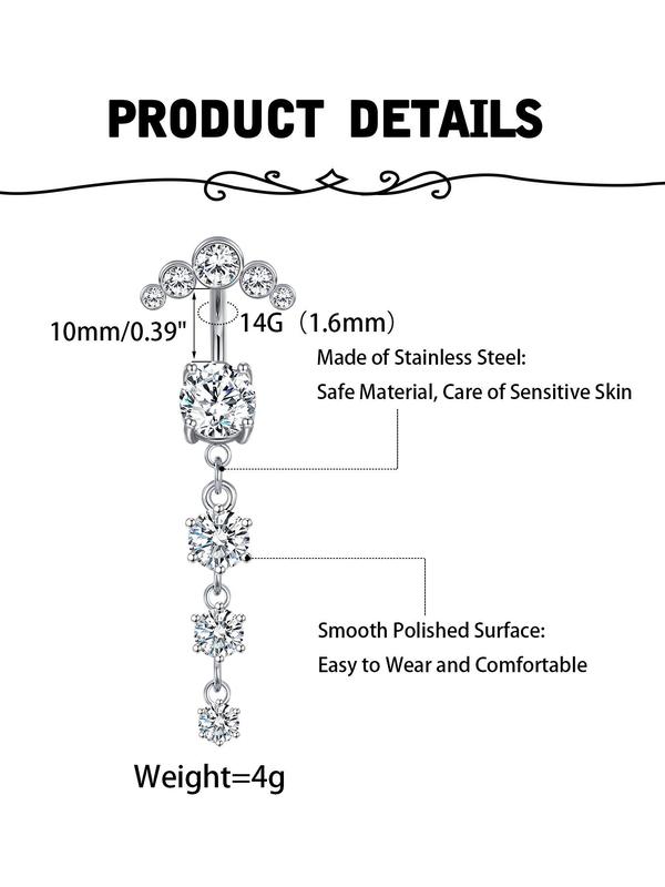 Trendy Stainless Steel Navel Ring, Rhinestone Decorated Navel Ring, Casual Fashion Body Piercing Jewelry for Women and Men