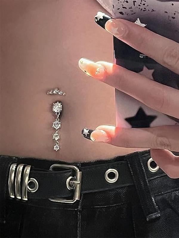 Trendy Stainless Steel Navel Ring, Rhinestone Decorated Navel Ring, Casual Fashion Body Piercing Jewelry for Women and Men