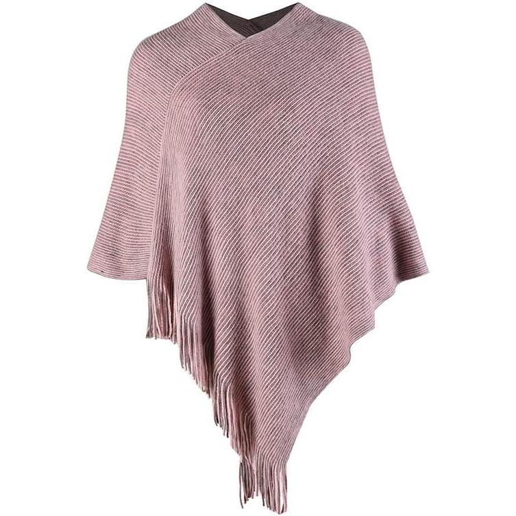 Beibei Womenswear  Poncho Sweater V Neck Knitted Pullover Shawls Wraps Capes with Fringes Gifts for Women Mom