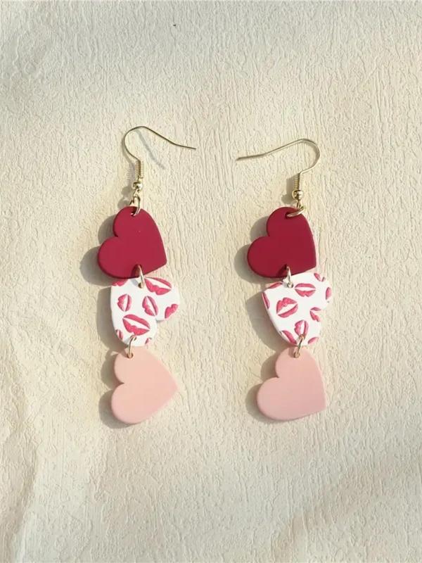 Novelty Heart Shaped Design Dangle Earrings As Gift for Girlfriend, Creative Acrylic Jewelry for Her As Gift, Spring Classic Fashion Kawaii Accessories for Daily Decor