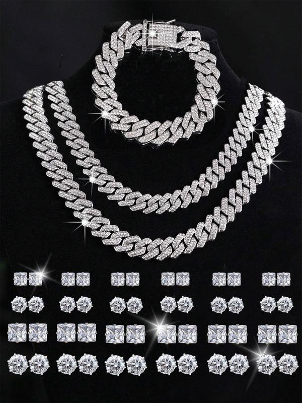 Rhinestone Decorated Jewelry Set, Including Necklace & Bracelet & Earrings, Fashion Jewelry for Party, Daily Decor, Trendy All-match & Exquisite Jewelry for Birthday Gift