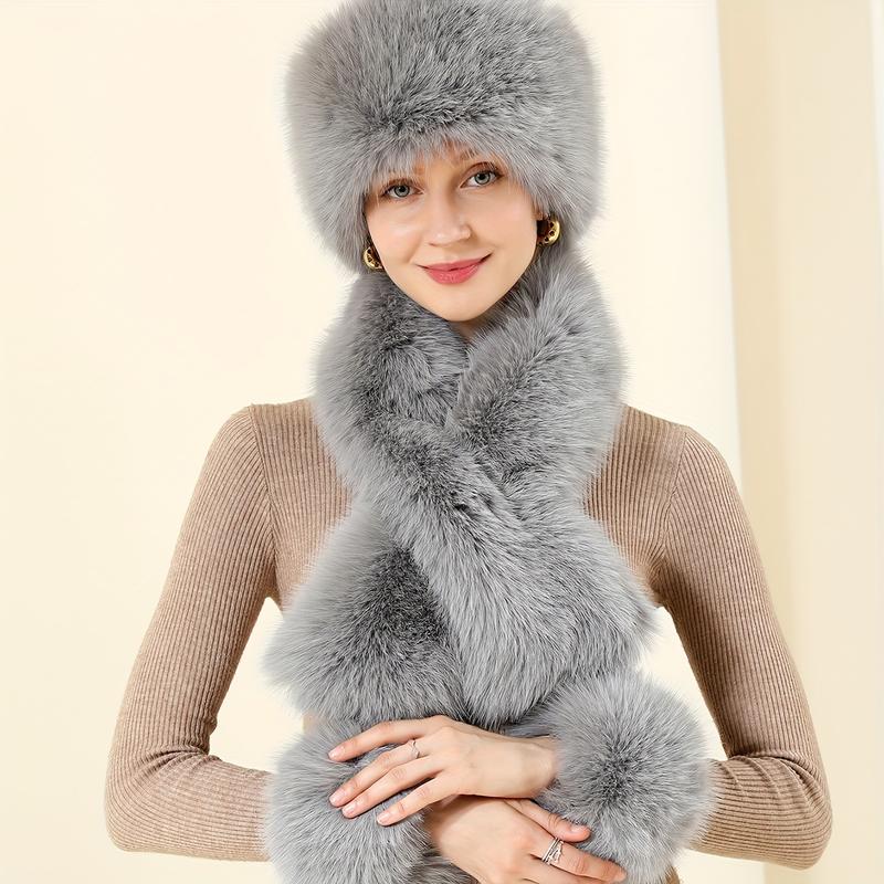 Fashion 3-Piece Set Women's Solid Color Imitation Fur Headband, Scarf and Wrist Mouth Suit, Comfortable Polyester Fiber Accessories Kit