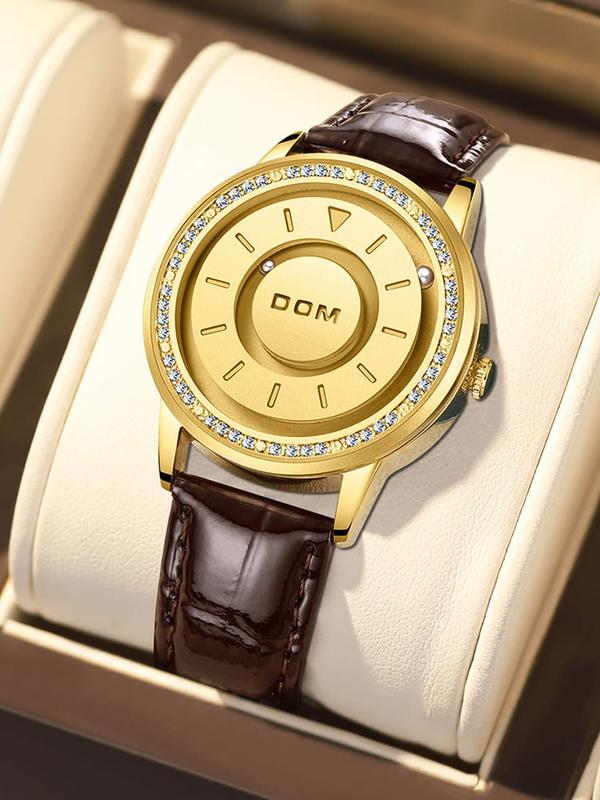 Fashion Rhinestone Decorated Magnetic Quartz Watch, Street Trend Waterproof Watch for Women, Trendy All-match & Exquisite Watch for Birthday Gift with Box