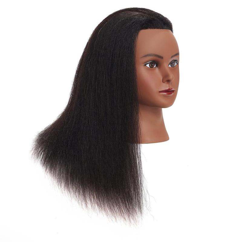 Real Hair Mannequin    Doll  Manikin Practice  Hairdresser With Free Clamp Holder Female (Black Hair B)