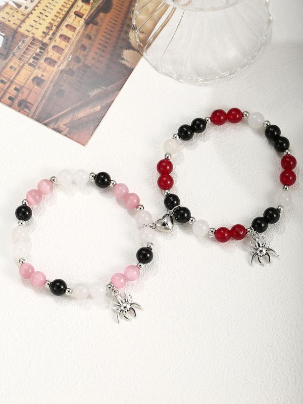 4Pcs Cute Cat with Spider Charm Bracelet Lover Bracelet BFF Bracelets