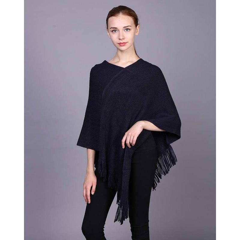 Beibei Womenswear  Poncho Sweater V Neck Knitted Pullover Shawls Wraps Capes with Fringes Gifts for Women Mom