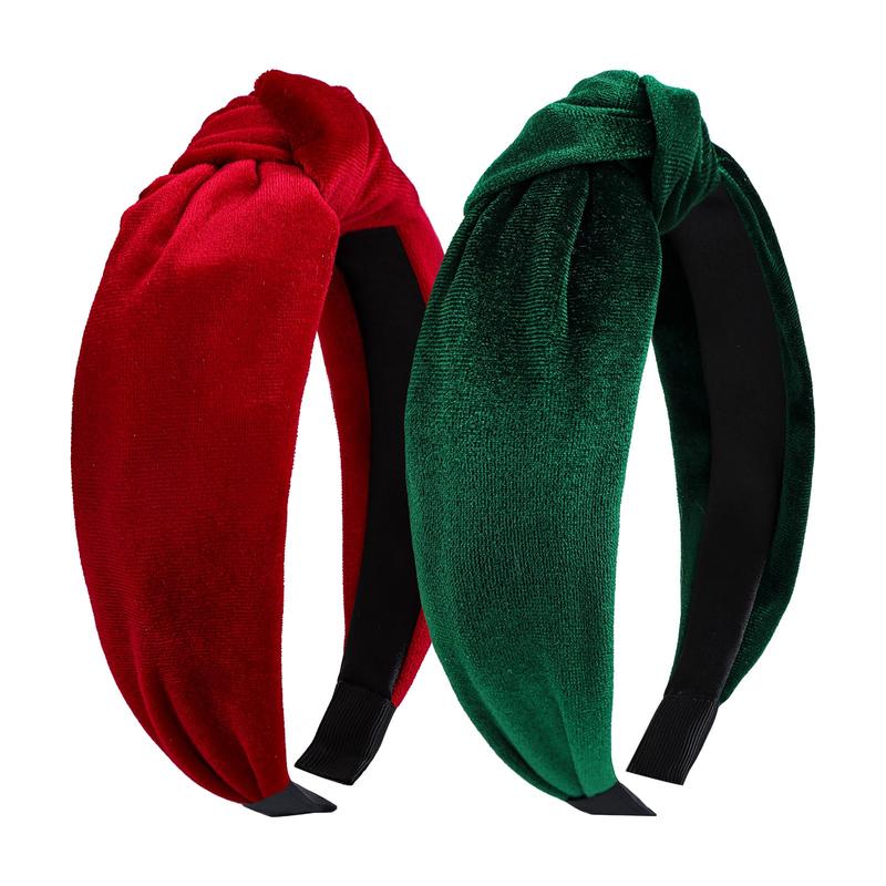 Christmas Headbands for Women Velvet Red Knotted Headband Green Christmas Velvet Wide Hair Band for Women Girls Fashion Headbands Holiday Gift