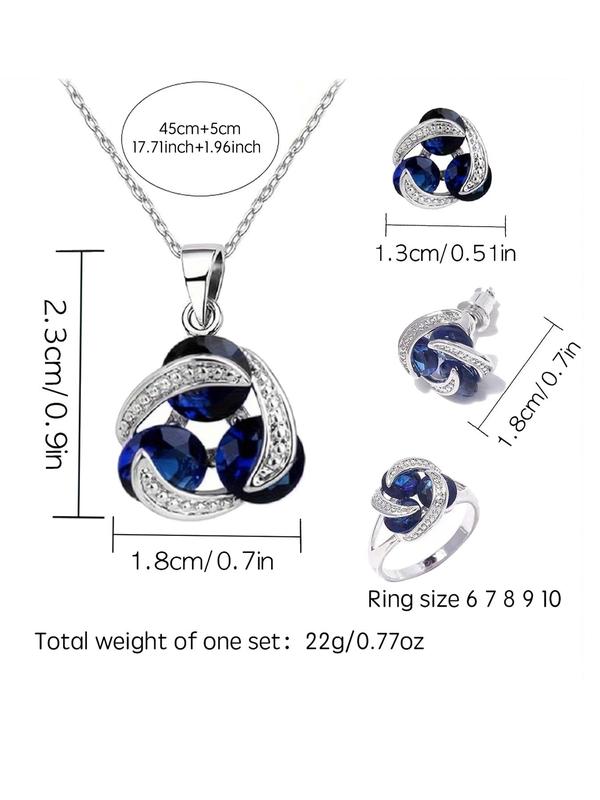 Elegant Rhinestone Decorated Jewelry Set, Exquisite Trendy Pendant Necklace & Stud Earrings & Ring, Chic Jewelry Set for Party & Wedding As Gift for Women