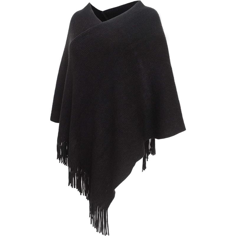 Beibei Womenswear  Poncho Sweater V Neck Knitted Pullover Shawls Wraps Capes with Fringes Gifts for Women Mom